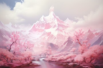 Icy Snow mountain frozen rose. Nature winter flower blossom plant. Generate Ai