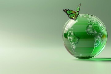 green glass globe with butterfly 