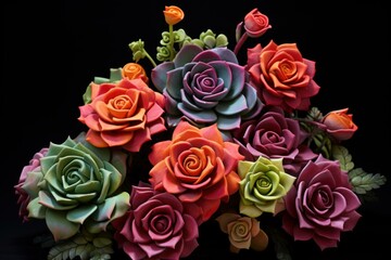 Vibrant Roses succulent flowers plant. Natural blossom. Generate Ai