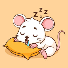 Cute mouse sleeping with pillow cartoon vector icon illustration. animal nature icon concept isolated vector flat cartoon style