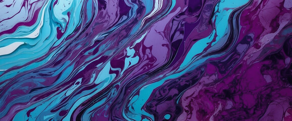 Abstract background with stunning fluid waves, with a combination of blue, purple and aqua colors - obrazy, fototapety, plakaty