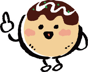 指差しポーズをするたこ焼きのゆるキャラ
