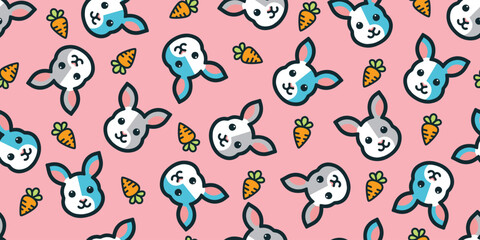 Rabbits illustration background. Seamless pattern. Vector. ウサギのイラストパターン	
