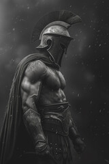  a spartan warrior, in the style of black and white realism