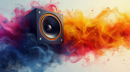 music background with a speaker, in the style of rhythmic compositions - obrazy, fototapety, plakaty