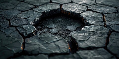 A hole in the ground with visible cracks on the surface. - obrazy, fototapety, plakaty
