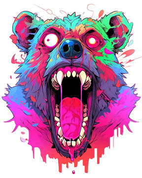 T-shirt design, angry bear face character isolated on transparent background. PNG files, Generative AI images