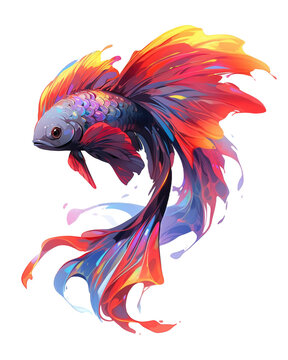 T-shirt design, illustration of colorful fish isolated on transparent background. PNG files, Generative AI images