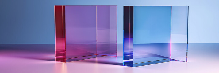 Fototapeta premium a cool blue and purple cube shaped frame on the background, generative AI