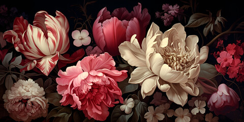 Vintage Flowers Peonies Tulips