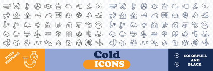 Cold icons Pixel perfect. Wind, fire, water, ....