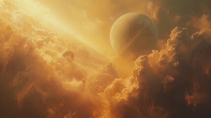 Dreamscape Amongst the Clouds: 3D-Rendered Expanse of Interstellar Nebulae and Geometric Planets