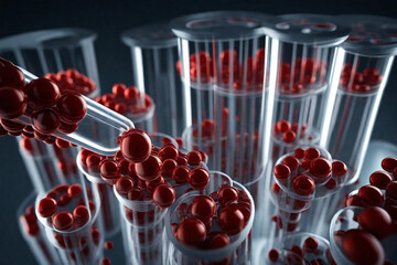 DNA molecule growing inside the test tube of the blood testing apparatus.3D render 