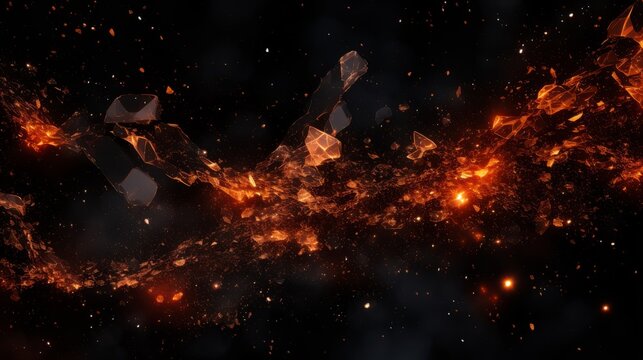 Fire buckets particles over black background