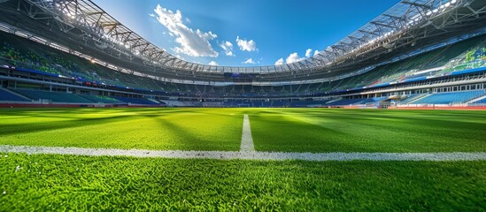 Football on the playing field in stadium - obrazy, fototapety, plakaty