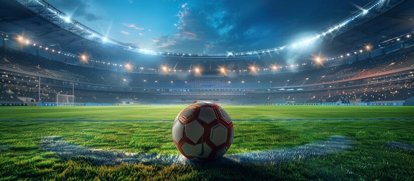 Football on the playing field in stadium