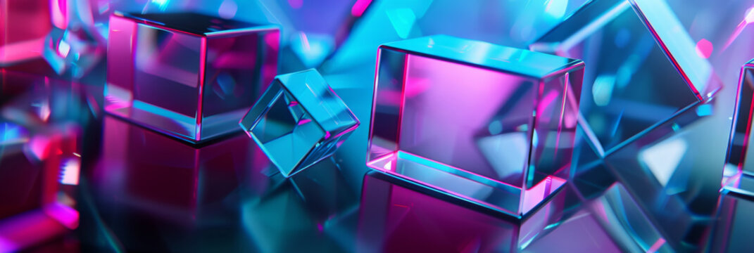 a cool blue and purple cube shaped frame on the background, generative AI