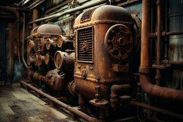 Dilapidated Rusty old damaged heating system pipe. Deteriorated iron building industrial tubes. Generate ai - Powered by Adobe