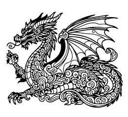 Dragon - coloring book for adults and children, detailed, antistress