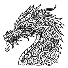 Dragon head - coloring book for adults and children, detailed, antistress