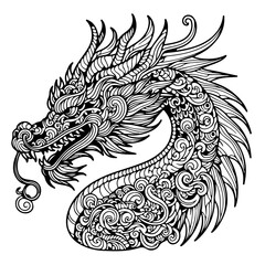 Dragon head - coloring book for adults and children, detailed, antistress