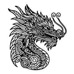 Dragon head - coloring book for adults and children, detailed, antistress