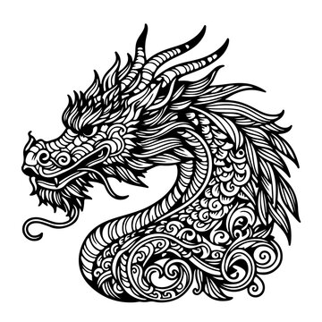 Dragon head - coloring book for adults and children, detailed, antistress