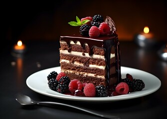 Delicious Chocolate Cake On White Plate Background Image Desktop Wallpaper Backgrounds HD
