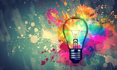 Creative Light Bulb with Colorful Paint Splashes