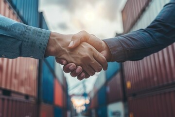 Businessman handshake of business deal with logistic. Generative AI.. - obrazy, fototapety, plakaty