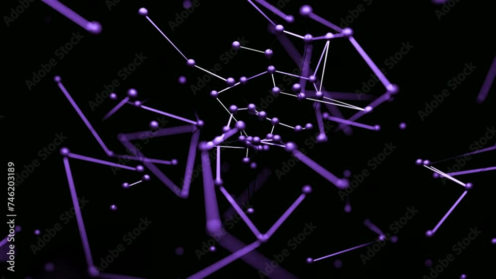 Wall mural plexus of abstract lines, triangles and dots. design. abstract endless digital world of purple color
