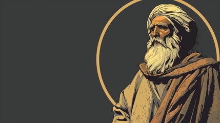 Empty Background Illustration Featuring Al Farabi, Renowned Islamic Golden Age Philosopher - Alpharabius figure o n grey background