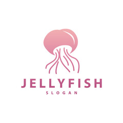 Jellyfish logo sea animal design with product brand inspiration simple minimalist line vector template