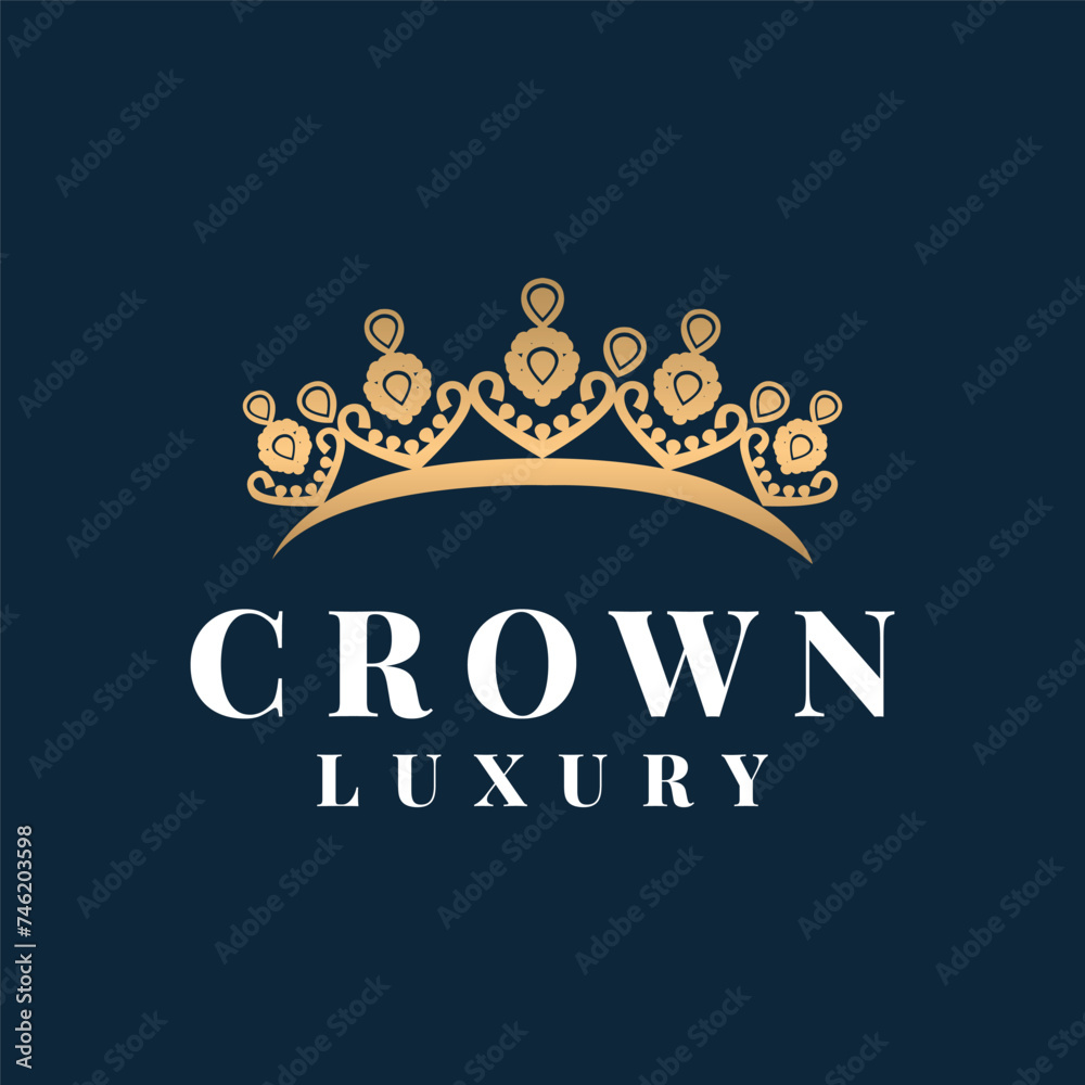 Wall mural crown logo design simple beautiful luxury jewelry king and queen princess royal templet illustration