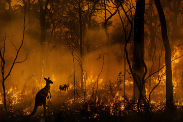 A kangaroo trying to escape a forest fire in Australia