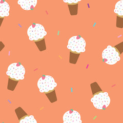 Seamless pattern with cute cartoon vanilla ice cream for fabric print, textile, gift wrapping paper. children's colorful vector, flat style