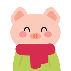 Fototapeta premium Hand drawn cartoon pig wearing a scarf and sweater. cute animal doodles