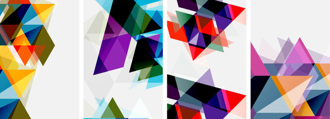 Colorful bright triangles with various colors and transparencies. Vector illustration For Wallpaper, Banner, Background, Card, Book Illustration, landing page