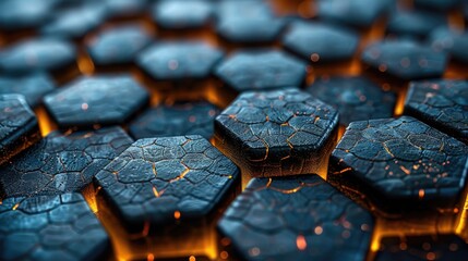 A detailed close-up view of a hexagonal shapes with various keys and symbols. - obrazy, fototapety, plakaty