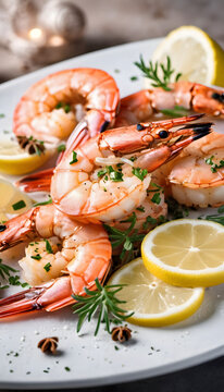 shrimps with lemon and salad