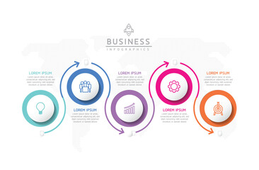 Vector infographic business presentation template with circular interconnection with 5 options.