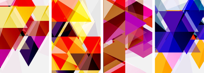 Colorful bright triangles with various colors and transparencies. Vector illustration For Wallpaper, Banner, Background, Card, Book Illustration, landing page