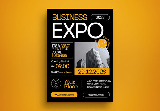 Black Yellow Modern Minimalist Business Expo Flyer Layout