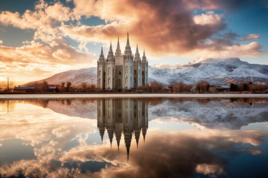 Salt lake reflection sky. Camera nature. Generate Ai