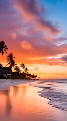 Fototapeta na wymiar Mesmerizing Sunset View of Hn Beach with Crystal Clear Waters and Soft White Sands
