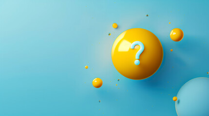 Yellow Question Mark Icon on Blue Background with Floating Spheres