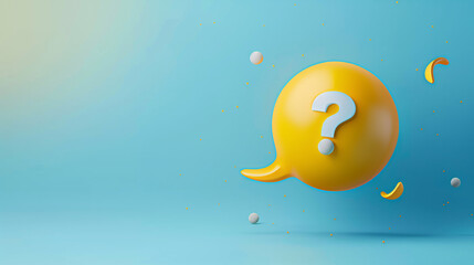 Yellow Question Mark Icon on Blue Background with Floating Spheres