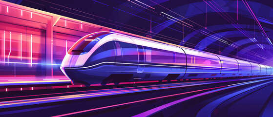 Fototapeta na wymiar Concept of modern fast train in a vibrant light tunnel