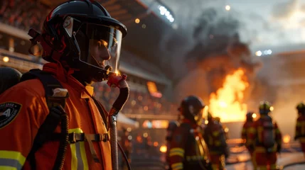 Foto op Aluminium An immersive VR experience of a fire drill in a crowded stadium teaching the user how to calmly and efficiently evacuate in case of a real emergency. © Justlight