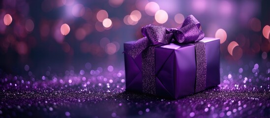 This photo showcases a vibrant violet gift box with a matching purple bow, perfect for any special...